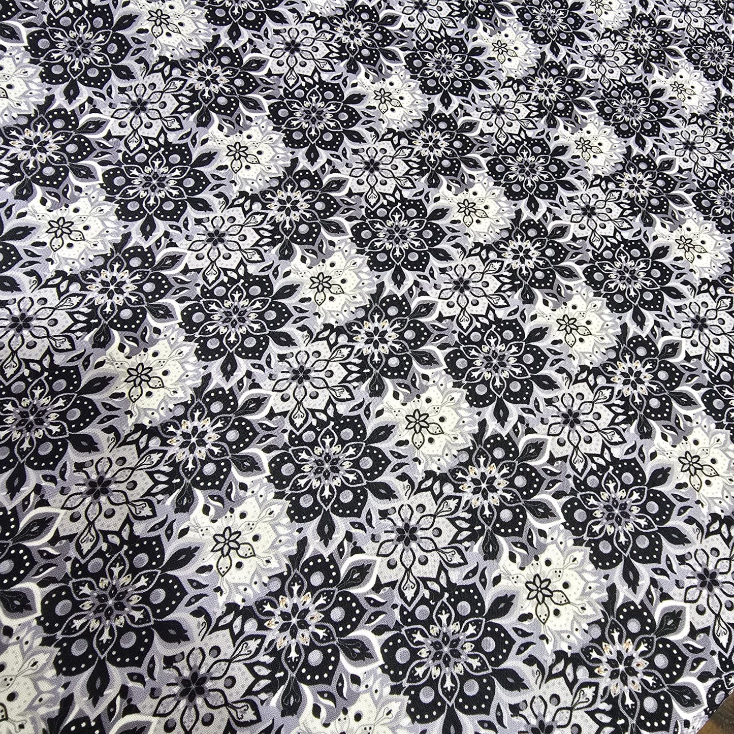 Navy Lilac Bohemian Floral Mandala Viscose Challis Fabric 58" By The Meter Soft Lightweight Material