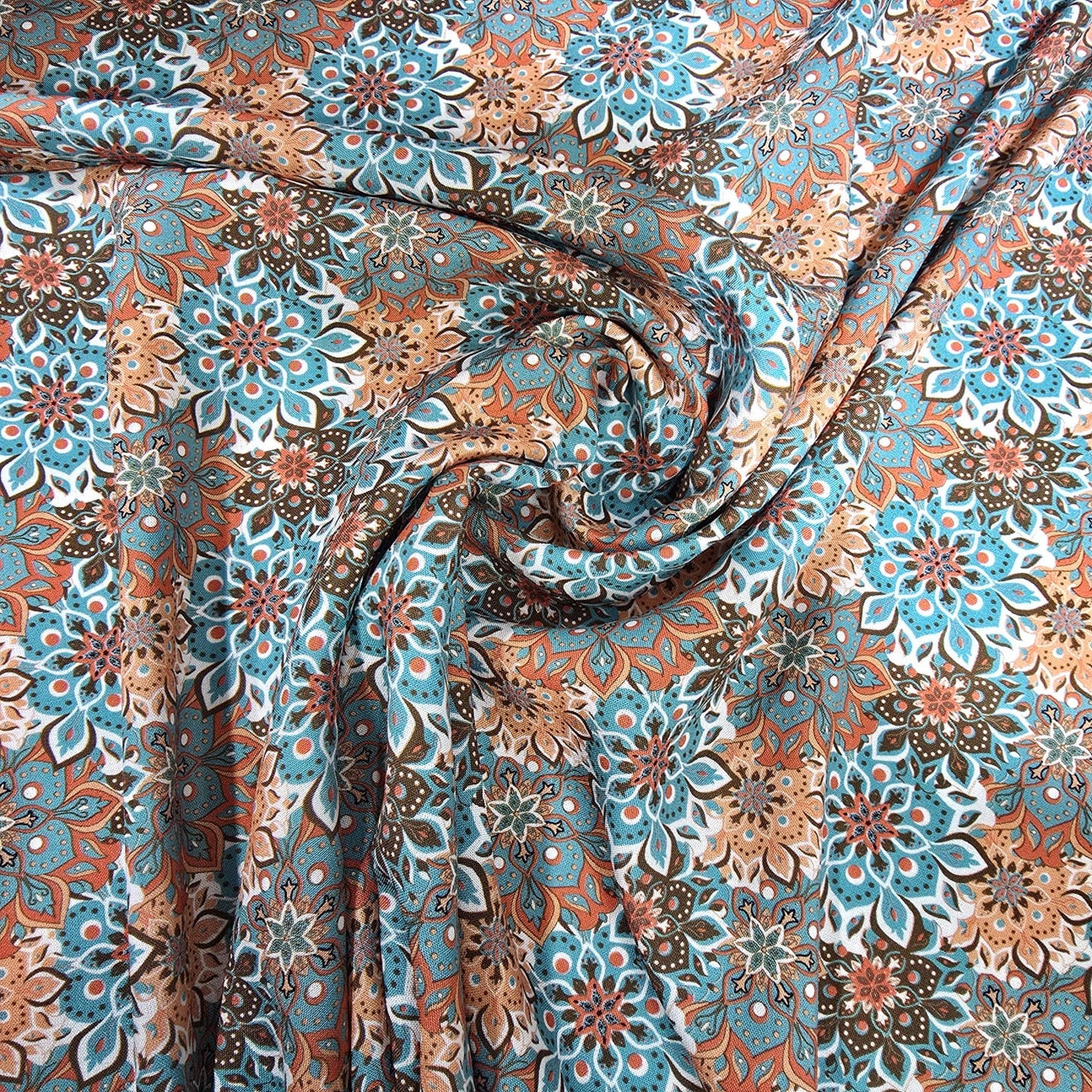 Aqua Coral Bohemian Floral Mandala Viscose Challis Fabric 58" By The Meter Soft Lightweight Material (Copy)