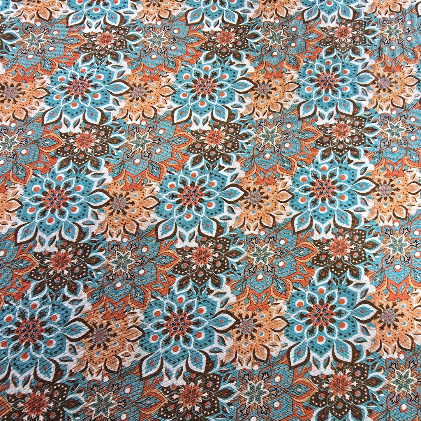 Aqua Coral Bohemian Floral Mandala Viscose Challis Fabric 58" By The Meter Soft Lightweight Material (Copy)