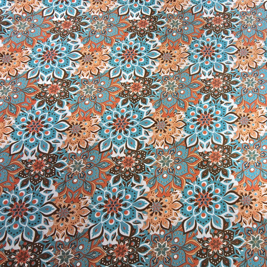 Aqua Coral Bohemian Floral Mandala Viscose Challis Fabric 58" By The Meter Soft Lightweight Material (Copy)