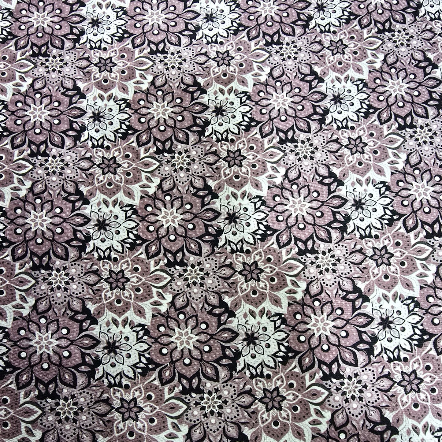 Dusty Mauve Bohemian Floral Mandala Viscose Challis Fabric 58" By The Meter Soft Lightweight Material
