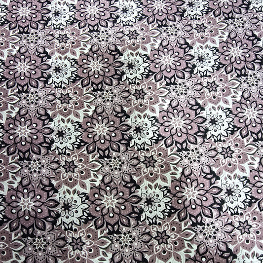 Dusty Mauve Bohemian Floral Mandala Viscose Challis Fabric 58" By The Meter Soft Lightweight Material