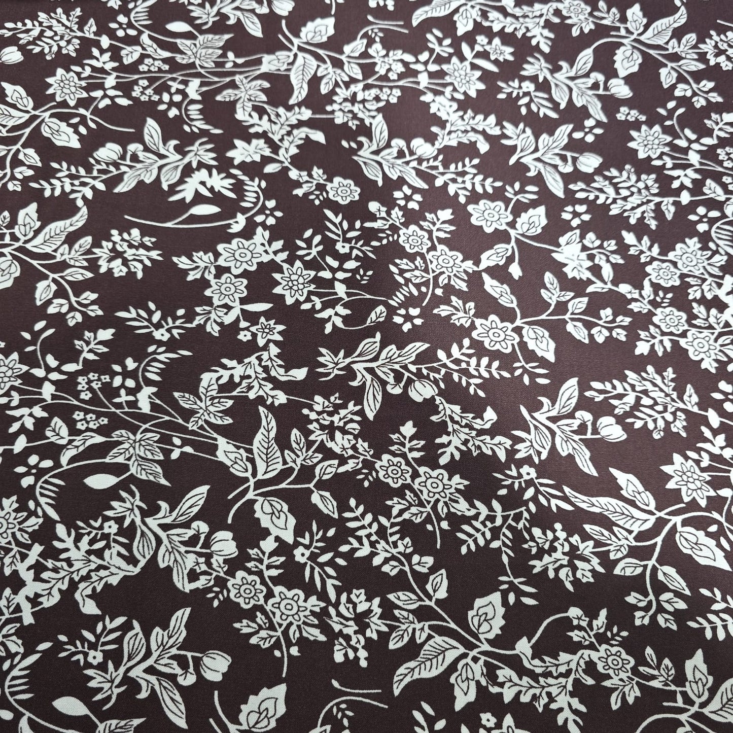 Brown Botanical Vine Floral Viscose Challis Fabric 58" By The Meter Soft Lightweight Material