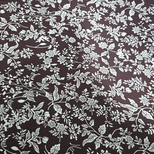 Brown Botanical Vine Floral Viscose Challis Fabric 58" By The Meter Soft Lightweight Material