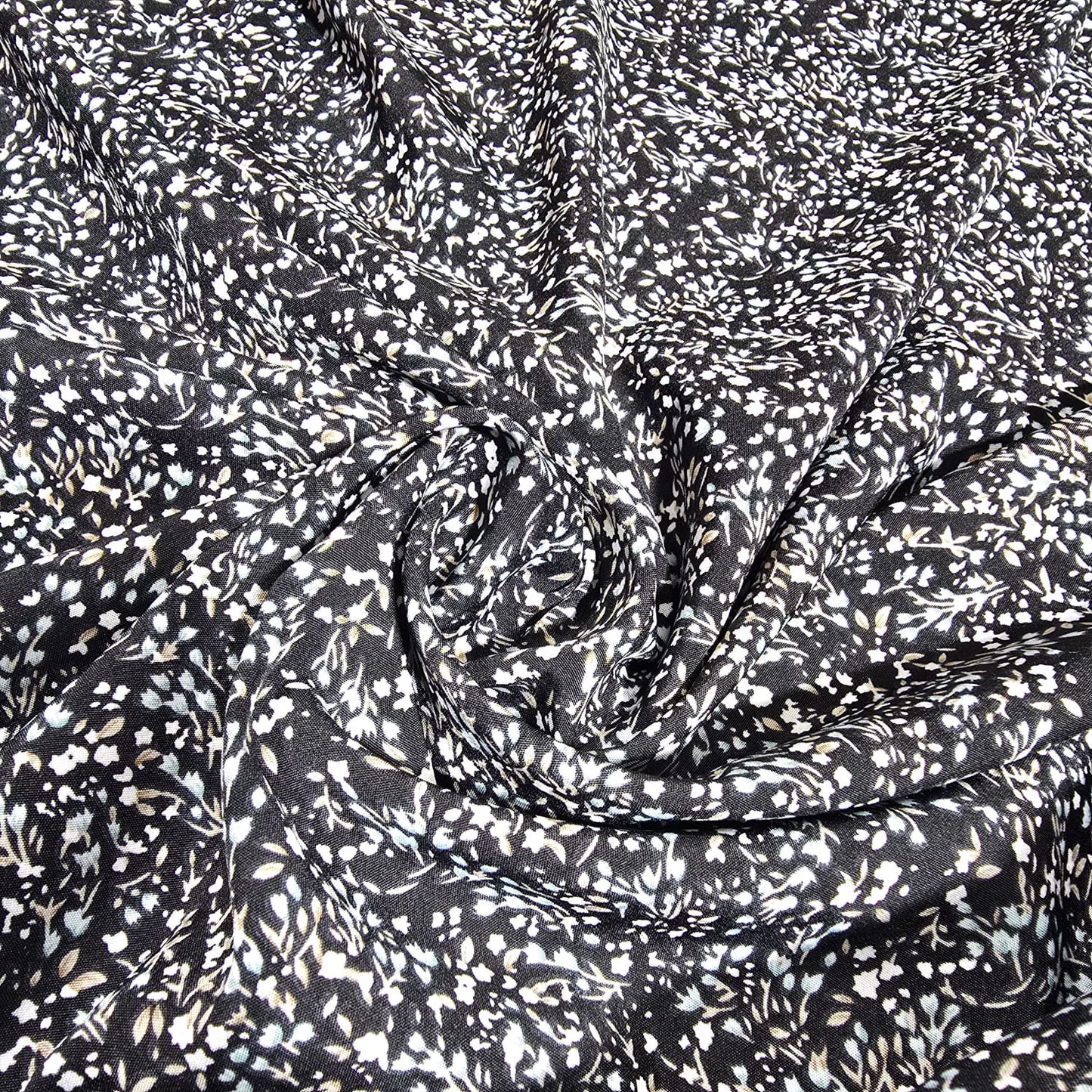 Black Floral Print Viscose Challis Fabric 58" By The Meter Soft Lightweight Material