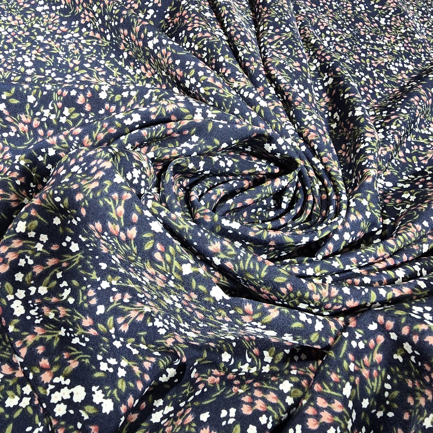 Navy Ditsy Floral Print Viscose Challis Fabric 58" By The Meter Soft Lightweight Material