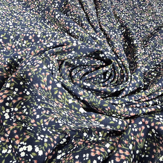 Navy Ditsy Floral Print Viscose Challis Fabric 58" By The Meter Soft Lightweight Material