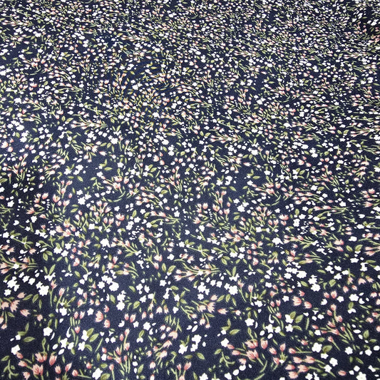 Navy Ditsy Floral Print Viscose Challis Fabric 58" By The Meter Soft Lightweight Material
