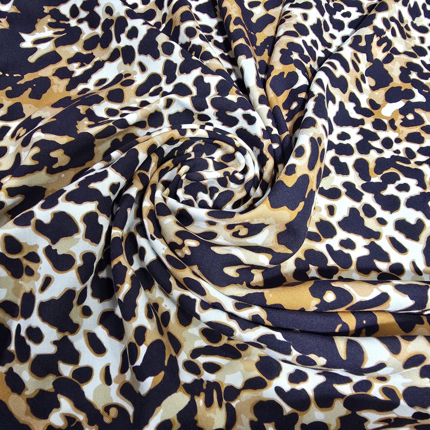 Camel Gold Classic Leopard Print Viscose Challis Fabric 58" By The Meter Soft Lightweight Material