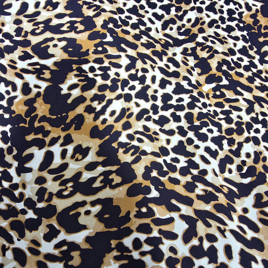 Camel Gold Classic Leopard Print Viscose Challis Fabric 58" By The Meter Soft Lightweight Material