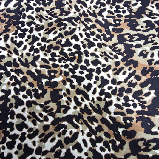 Natural Beige Classic Leopard Print Viscose Challis Fabric 58" By The Meter Soft Lightweight Material