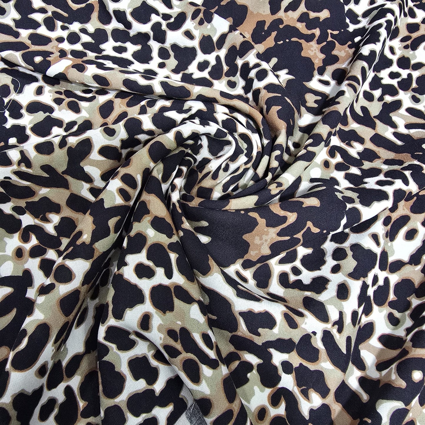 Natural Beige Classic Leopard Print Viscose Challis Fabric 58" By The Meter Soft Lightweight Material