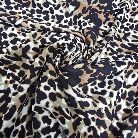 Natural Beige Classic Leopard Print Viscose Challis Fabric 58" By The Meter Soft Lightweight Material