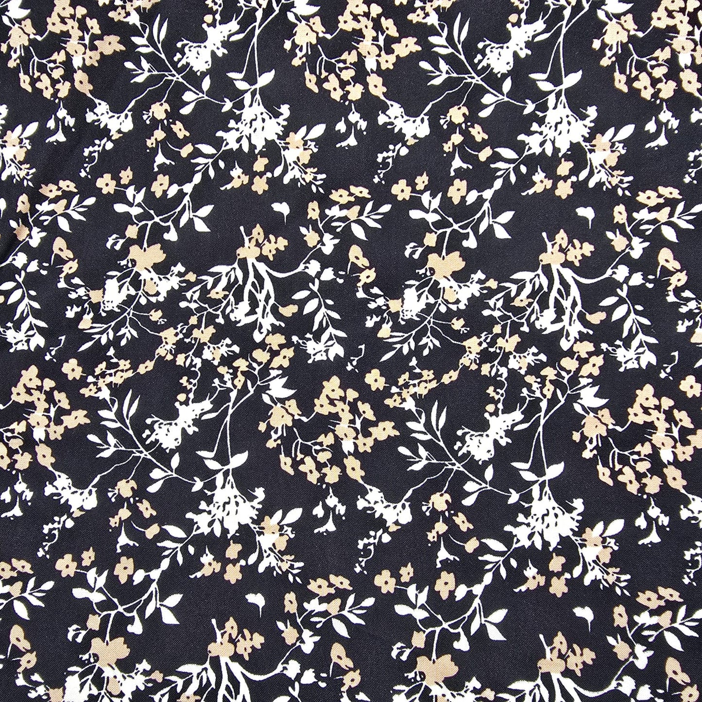 Black Ditsy Meadow Floral Print Viscose Challis Print Fabric 58" By The Meter Soft Lightweight Material