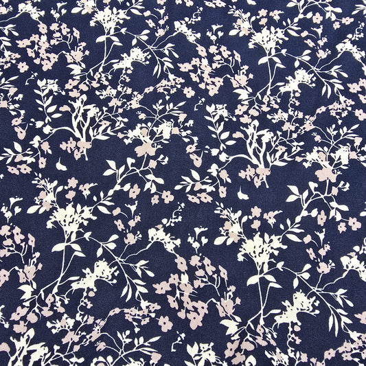 Navy Ditsy Meadow Floral Print Viscose Challis Print Fabric 58" By The Meter Soft Lightweight Material