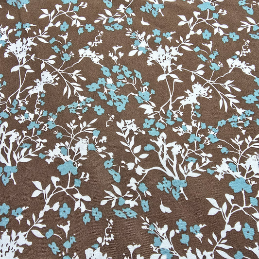 Mocha Ditsy Meadow Floral Print Viscose Challis Print Fabric 58" By The Meter Soft Lightweight Material