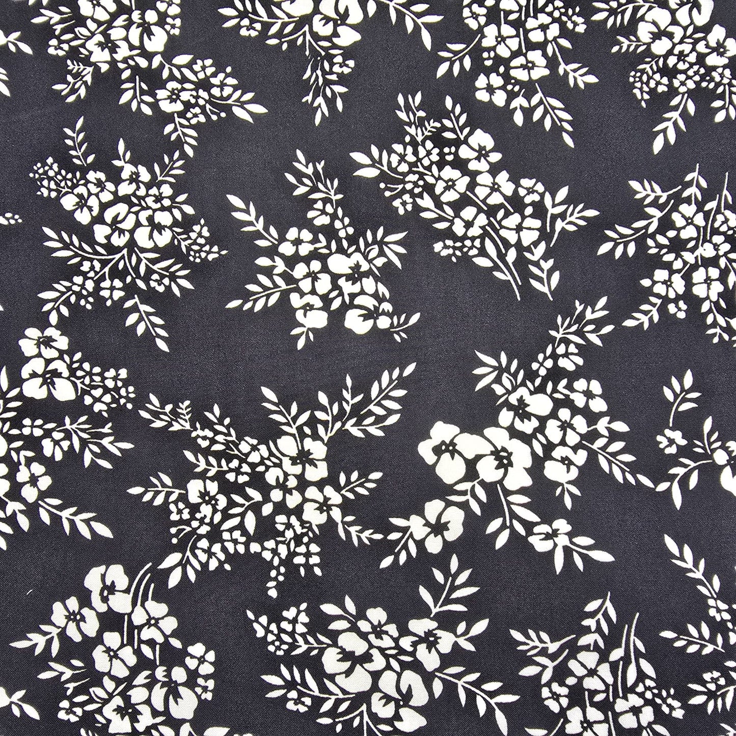 Black Vintage Blossom Bouquet Floral Viscose Challis Print Fabric 58" By The Meter Soft Lightweight Material