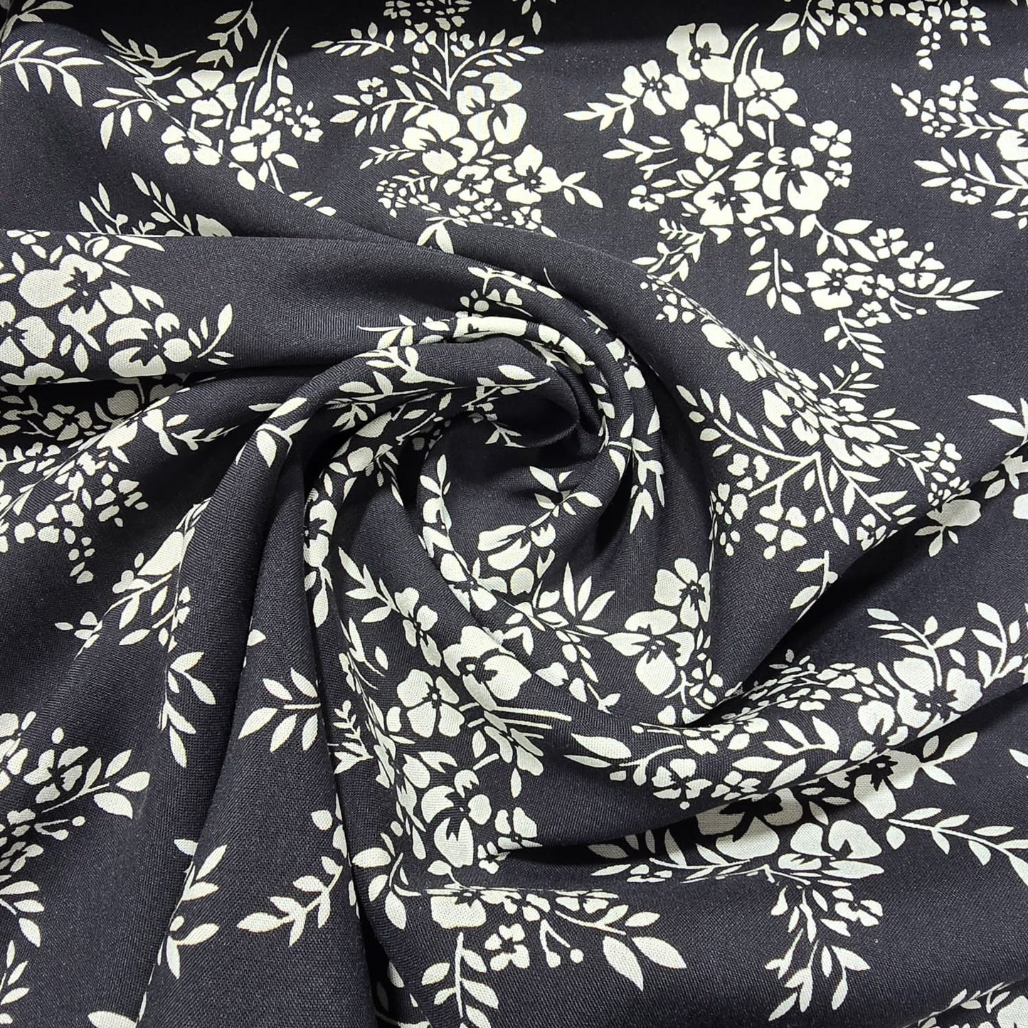 Black Vintage Blossom Bouquet Floral Viscose Challis Print Fabric 58" By The Meter Soft Lightweight Material