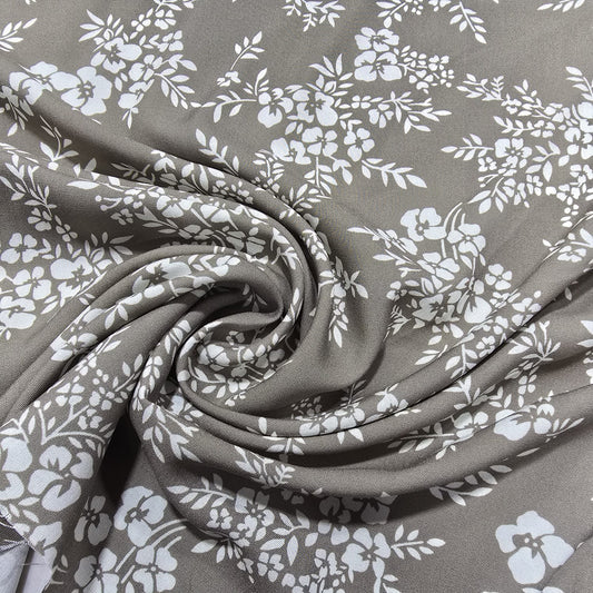 Sage Taupe Vintage Blossom Bouquet Floral Viscose Challis Print Fabric 58" By The Meter Soft Lightweight Material