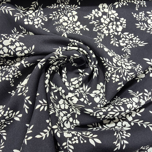 Black Vintage Blossom Bouquet Floral Viscose Challis Print Fabric 58" By The Meter Soft Lightweight Material