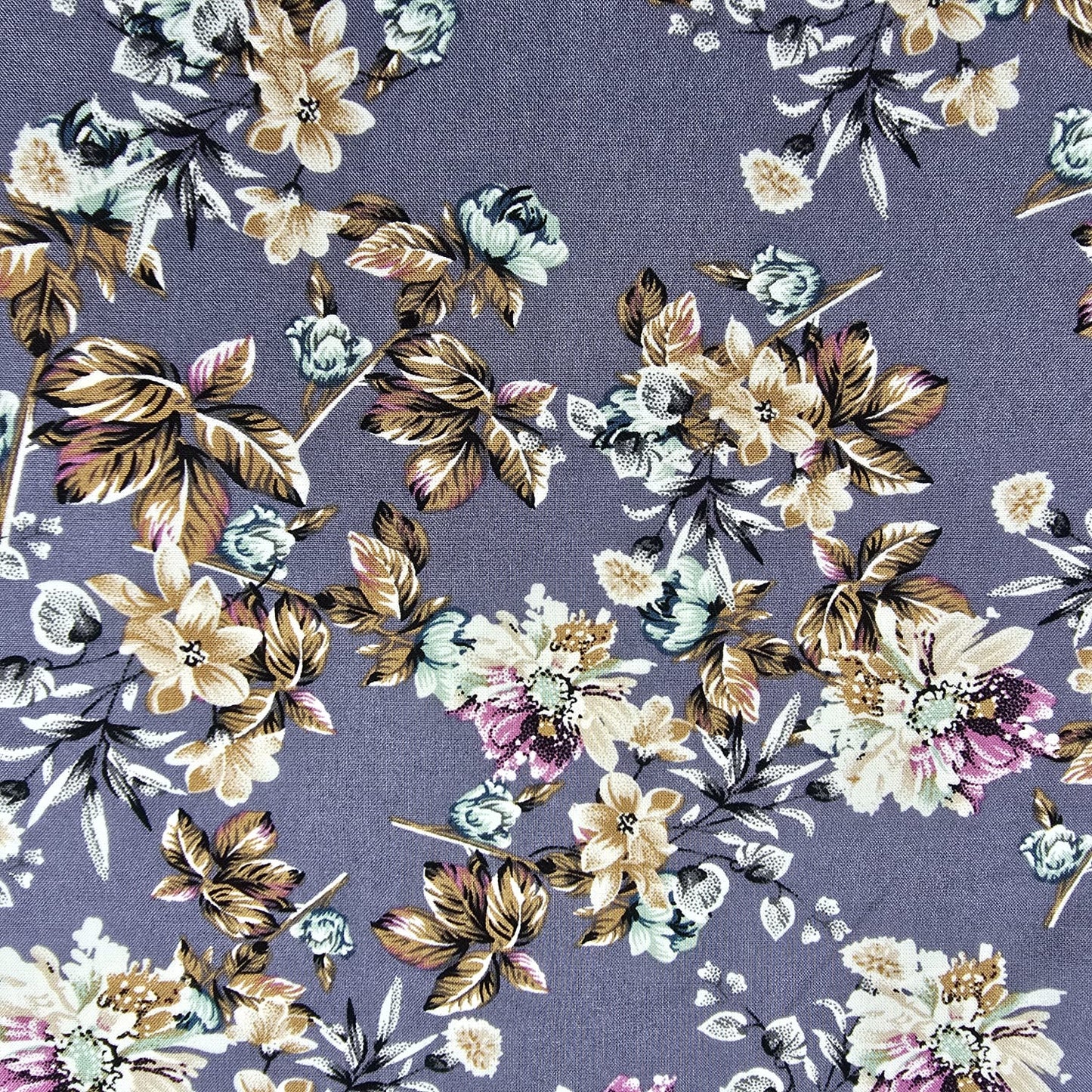 Lavender Rose Garden Floral Mix & Match Viscose Challis Print & Plain Fabric 58" By The Meter – Soft Lightweight Fabric