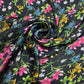 Black Floral Garden Yoryu Crinkle Satin Fabric – 58" Wide By The Meter