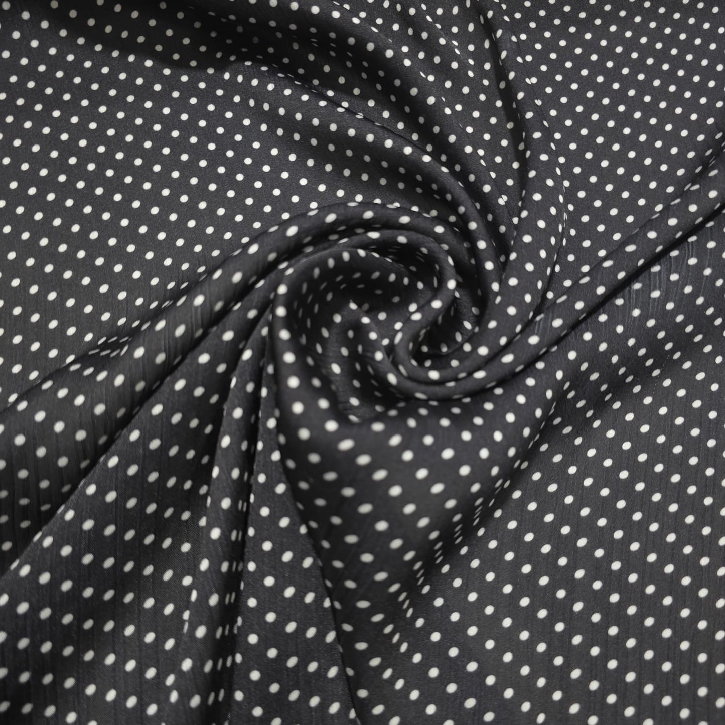 Black White Spot Print Pea Pin Polka Dot & Floral Yoryu Crinkle Satin Fabric – 58" Wide