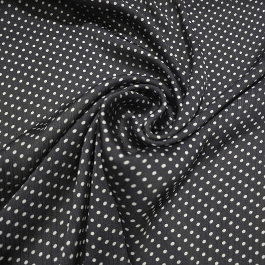 Black White Spot Print Pea Pin Polka Dot & Floral Yoryu Crinkle Satin Fabric – 58" Wide