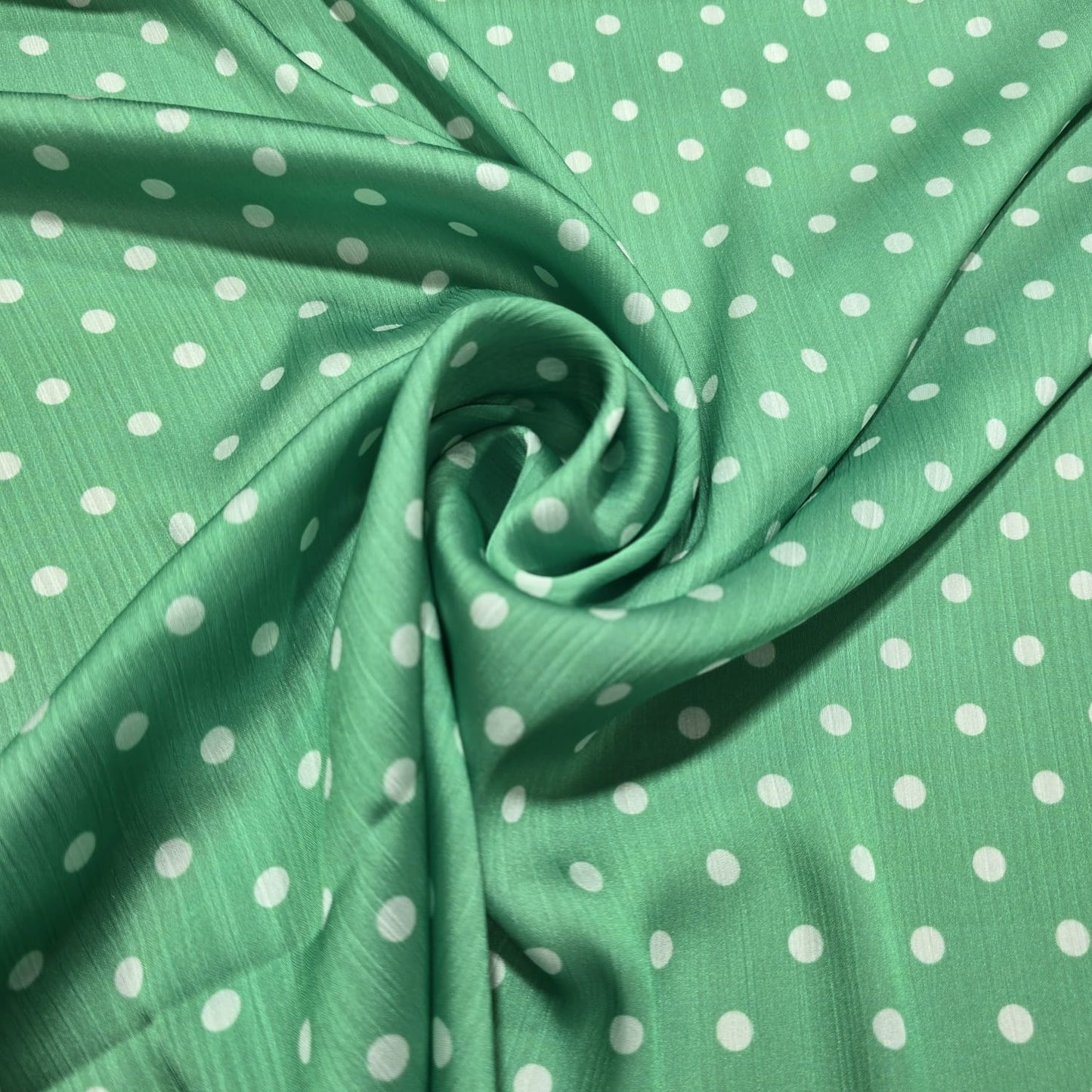 Mint White Spot Print Polka Dot & Floral Yoryu Crinkle Satin Fabric – 58" Wide