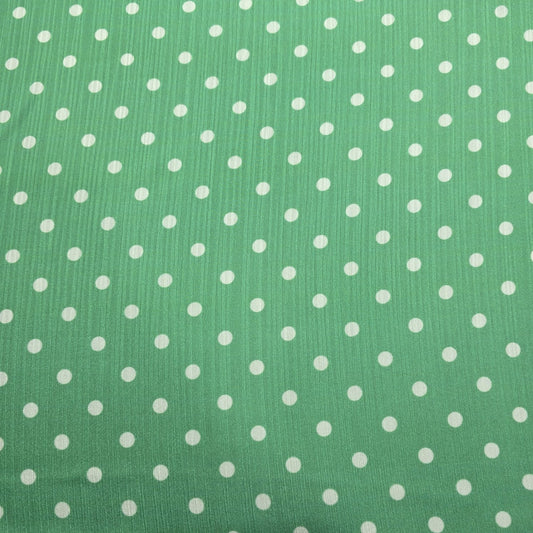 Mint White Spot Print Polka Dot & Floral Yoryu Crinkle Satin Fabric – 58" Wide