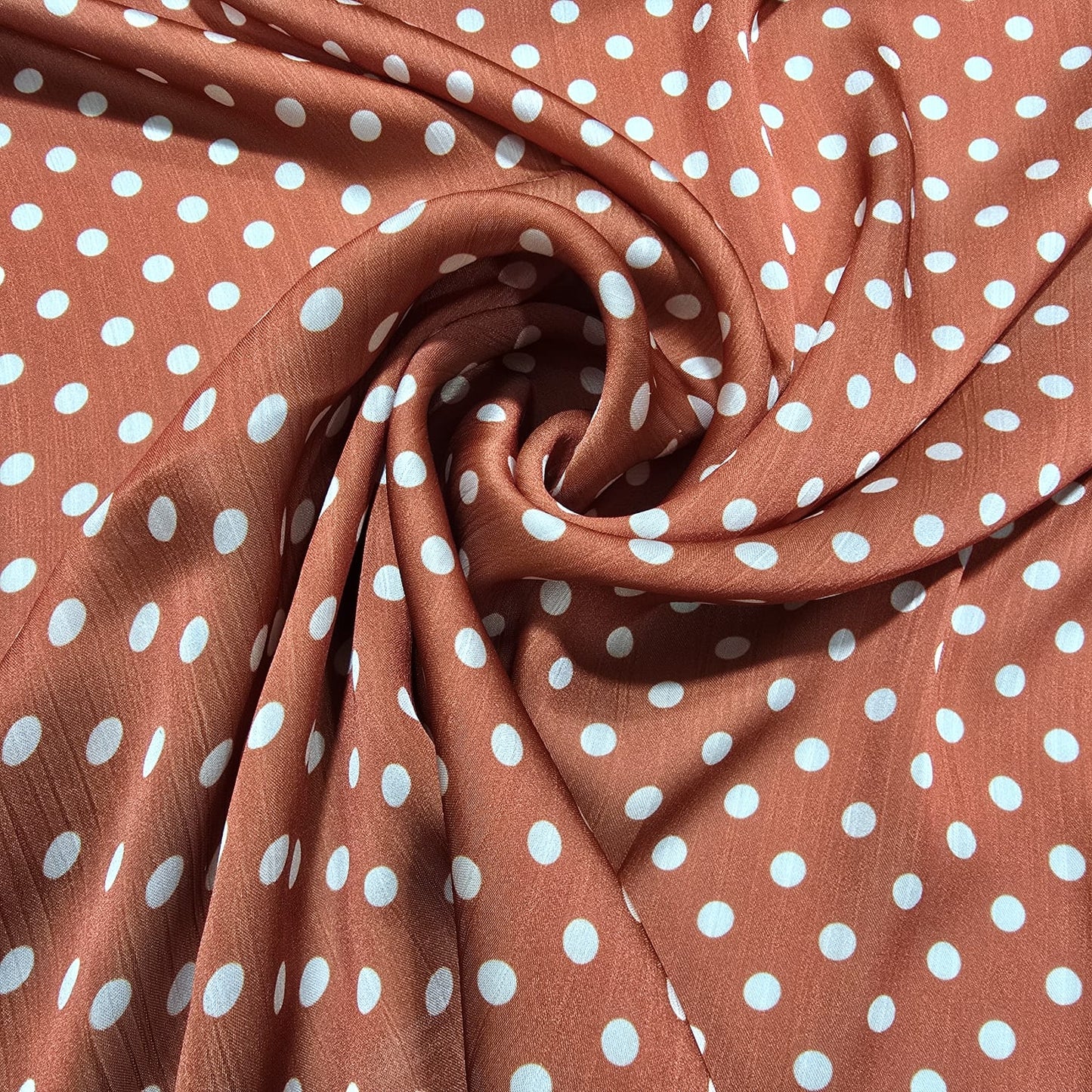 Rust White Spot Print Polka Dot & Floral Yoryu Crinkle Satin Fabric – 58" Wide