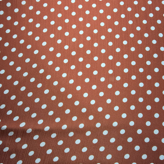 Rust White Spot Print Polka Dot & Floral Yoryu Crinkle Satin Fabric – 58" Wide