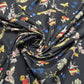 Black Swallow & Heart Floral Polyester Crepe Fabric – 58" Wide – Sold By The Metre