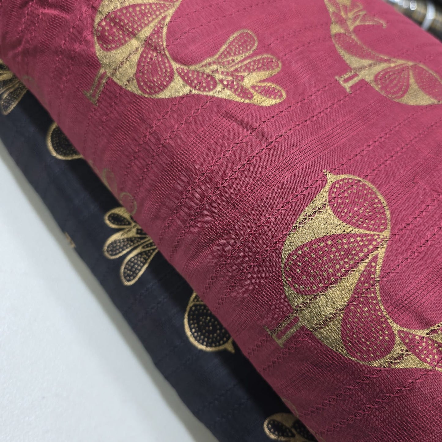 Golden Bird 100% Cotton Textured Fabric Crafts Dress Costume Material 44"  Meter