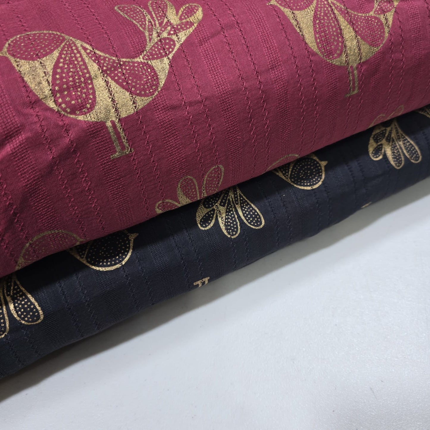 Golden Bird 100% Cotton Textured Fabric Crafts Dress Costume Material 44"  Meter
