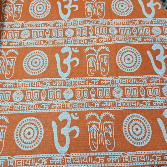 Om Symbol Cotton Linen Fabric 44" Wide | Spiritual Print Dressmaking, Craft & Home Décor Material by the Metre