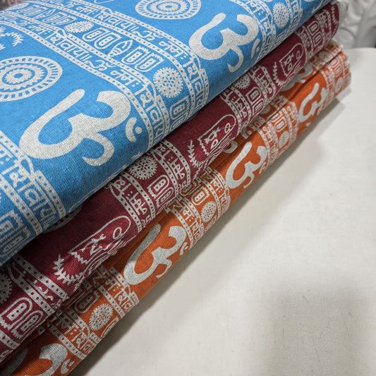 Om Symbol Cotton Linen Fabric 44" Wide | Spiritual Print Dressmaking, Craft & Home Décor Material by the Metre