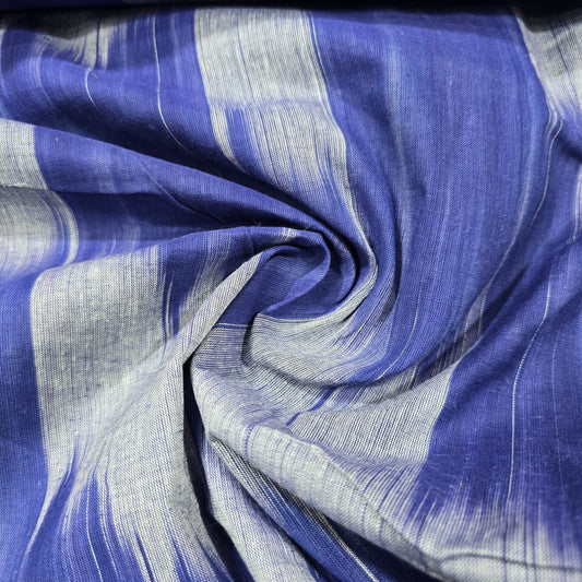 Royal Blue Ikat Stripe Cotton Lawn Fabric 44" Wide | Lightweight Dressmaking, Craft & Summer Clothing Material by the Metre
