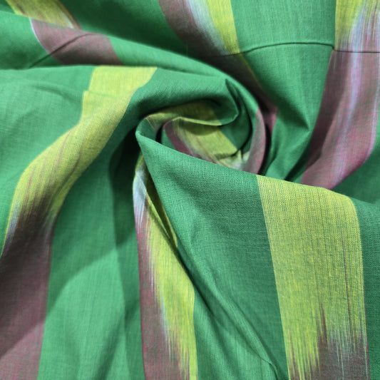 Green Ikat Stripe Cotton Lawn Fabric 44" Wide | Lightweight Dressmaking, Craft & Summer Clothing Material by the Metre