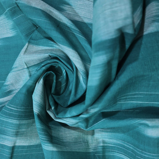 Turquoise Ikat Stripe Cotton Lawn Fabric 44" Wide | Lightweight Dressmaking, Craft & Summer Clothing Material by the Metre