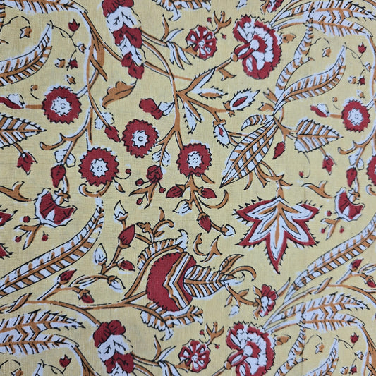 Yellow Floral Cotton Flex Fabric 44" Wide | Vintage Botanical Dressmaking, Craft & Home Décor Material by the Metre