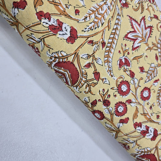 Yellow Floral Cotton Flex Fabric 44" Wide | Vintage Botanical Dressmaking, Craft & Home Décor Material by the Metre