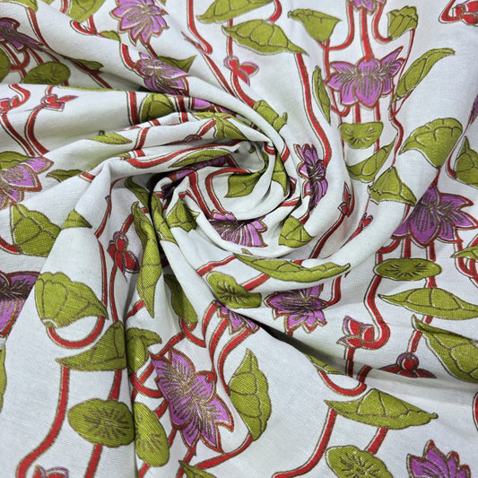 Tropical Passion Flower Cotton Flex Fabric 44" Wide | Floral Vine Dressmaking, Craft & Quilting Material by the Metre