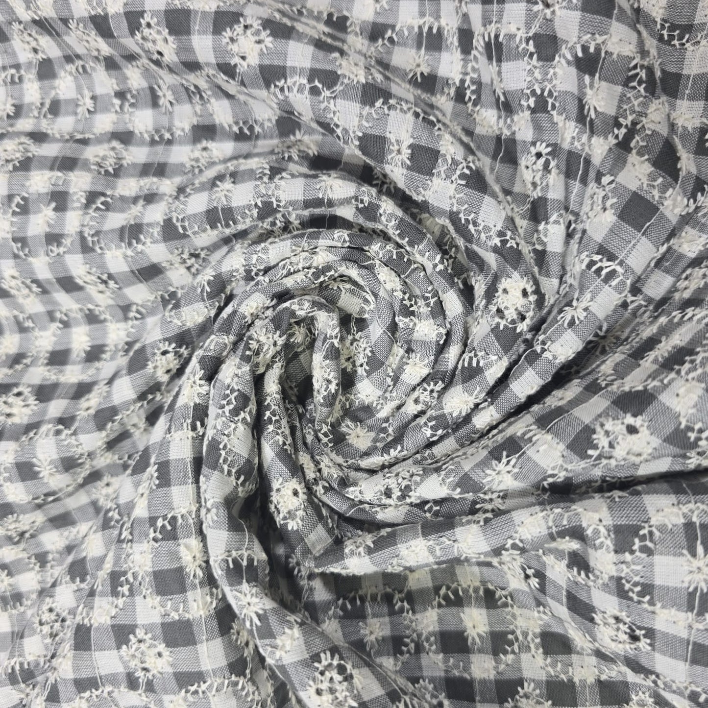 Checked Embroidered Cotton Fabric 44" Wide | Floral Broderie Dressmaking, Craft &