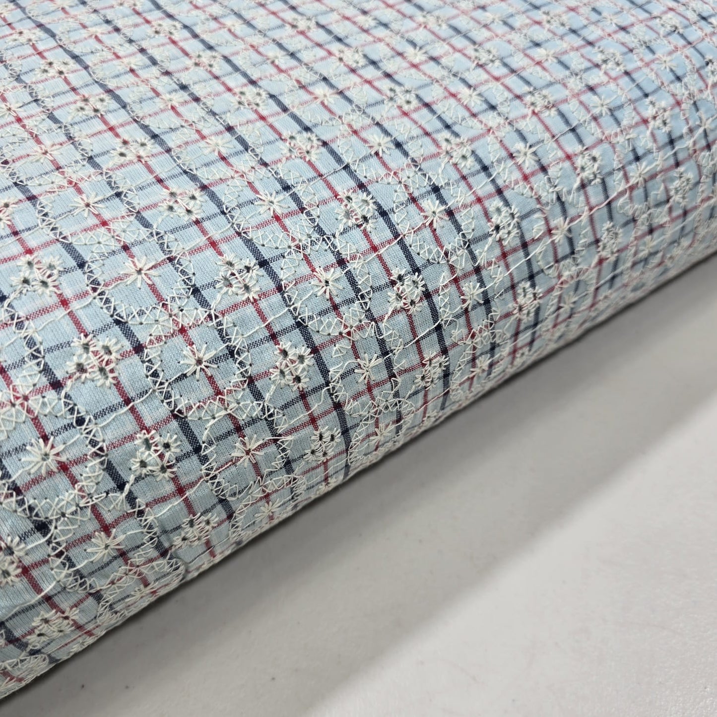 Sky Checked Embroidered Cotton Fabric 44" Wide | Floral Broderie Dressmaking, Craft & Home Décor Material by the Metre