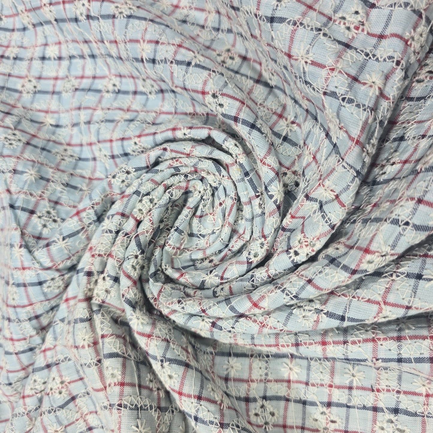 Checked Embroidered Cotton Fabric 44" Wide | Floral Broderie Dressmaking, Craft &