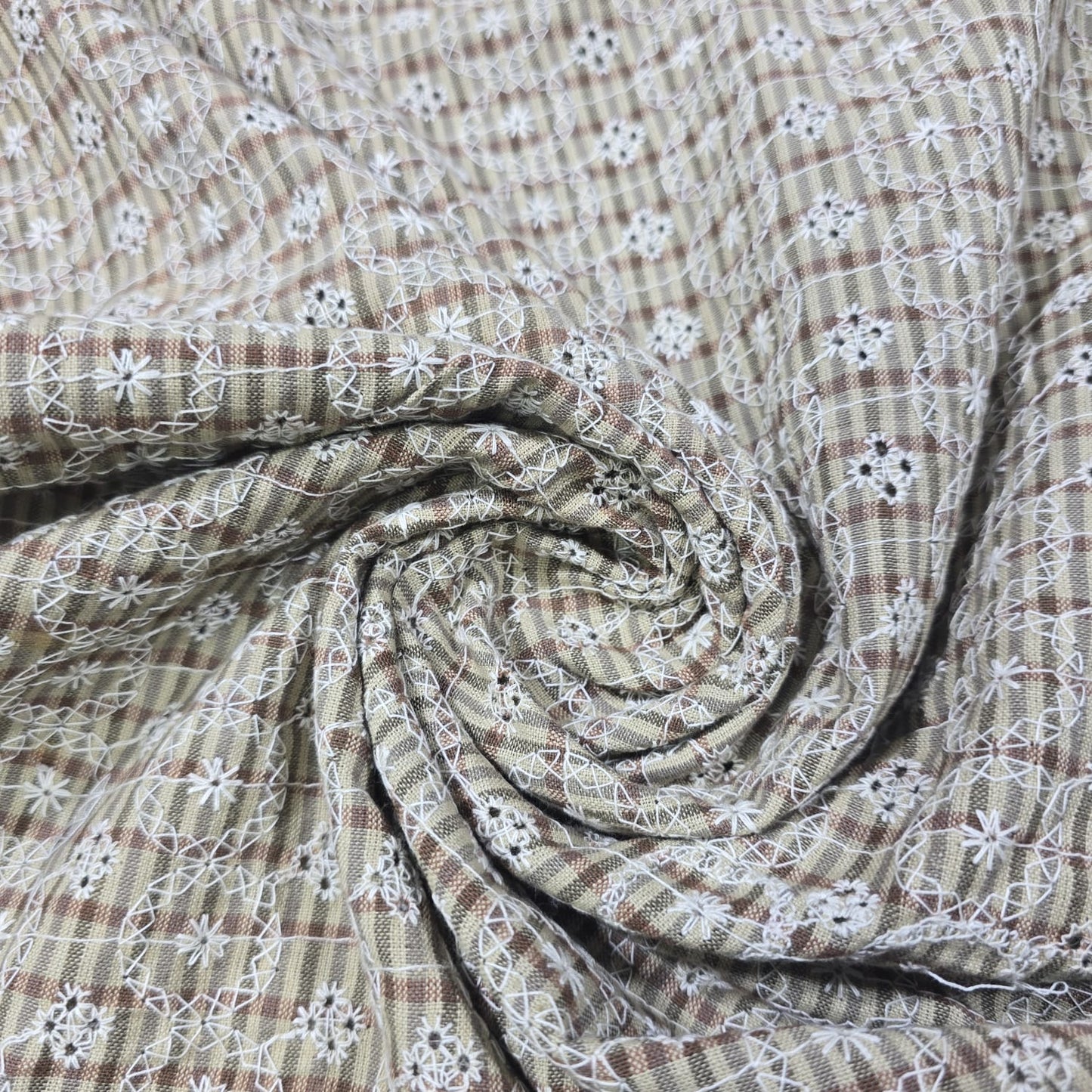 Checked Embroidered Cotton Fabric 44" Wide | Floral Broderie Dressmaking, Craft &