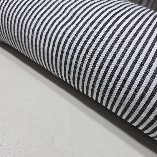 Black 100% Cotton Seersucker Fabric Crush Stripe Costume Craft Dress Material 44" By The Meter