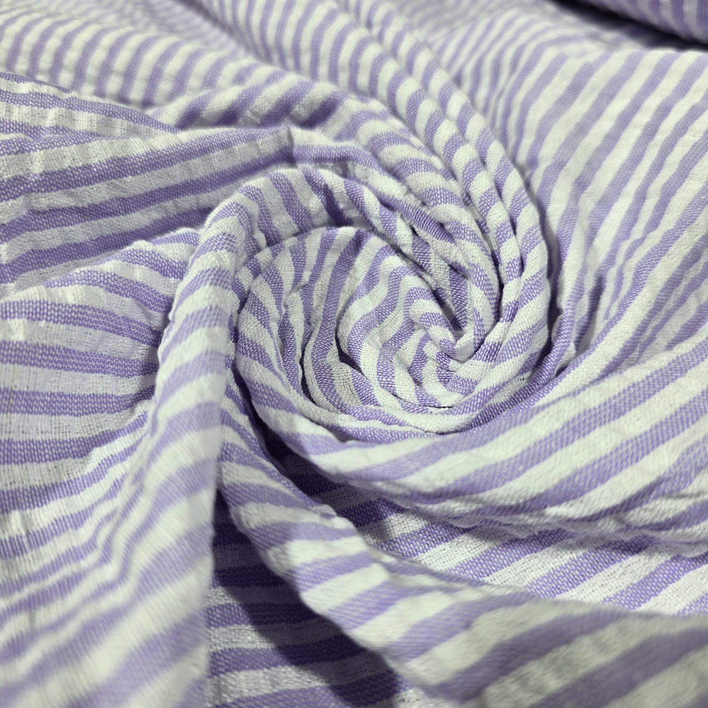 Lilac 100% Cotton Seersucker Fabric Crush Stripe Costume Craft Dress Material 44" By The Meter