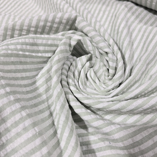 Sage 100% Cotton Seersucker Fabric Crush Stripe Costume Craft Dress Material 44" By The Meter